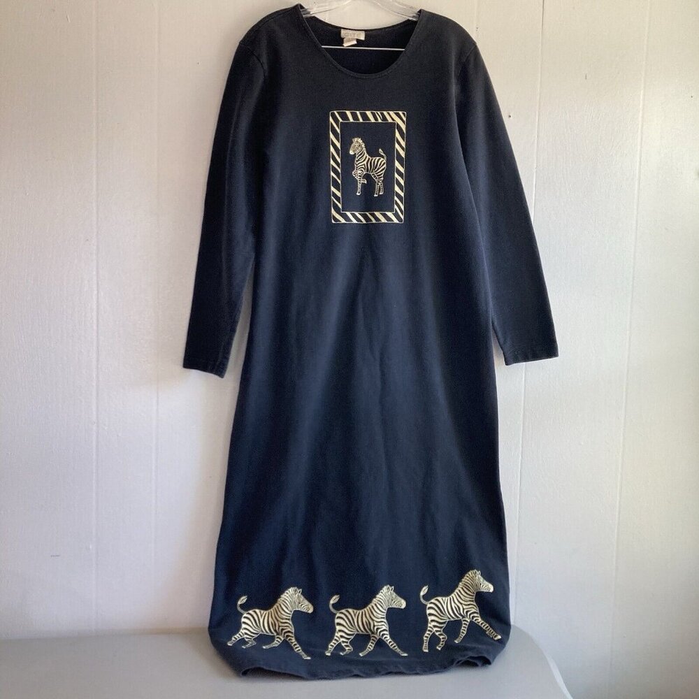 VTG 80s CITE Zebra Graphic Short Sleeve Maxi Dress in Black White Fits Sz M
